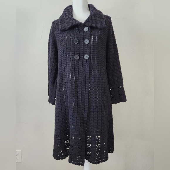 Apt. 9 Sweaters - Apt. 9 Black Crochet Double-Breasted Sweater Coat